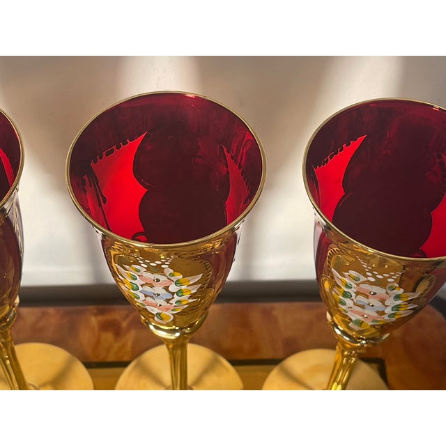 VIETRI 1970s Vietri Regalia Gold Enamel Ruby Champagne Glasses - Set of 4 For Sale - Image 4 of 8