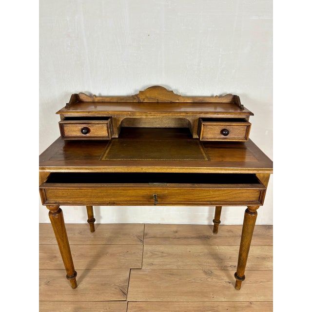 Traditional English Oak Writing Desk with Raised Gallery and Drawers, 1930s For Sale - Image 3 of 15