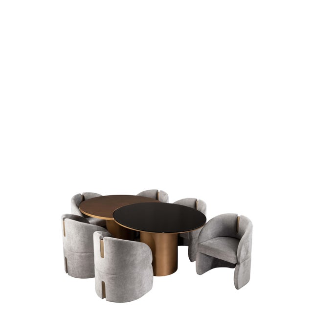 Gold Modern 66 Inch Irregular Kaylee Dining Table Set with 6 Gray Chairs For Sale - Image 8 of 8