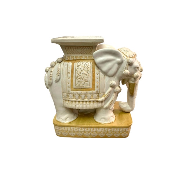 Mid 20th Century Mid-Century Modern Chinoiserie White Ceramic Elephant Garden Stool, Plant Stand, 23"h For Sale - Image 5 of 9