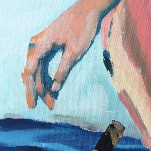 Statement on the Stream - Original Figurative Surrealist Painting Woman Relaxing in Arm Chair Floating on Water Artwork by Iqi Qoror For Sale In Los Angeles - Image 6 of 8