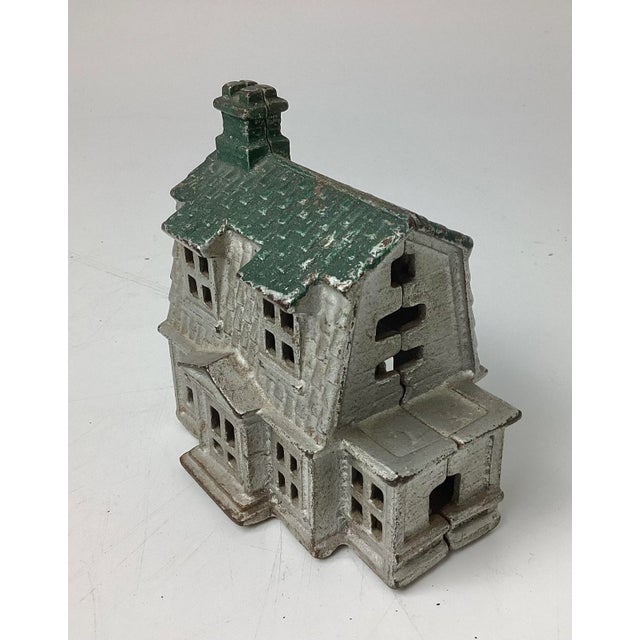 Antique Cast Iron House, Porch, Chimney Still Coin Bank Building Silver & Green. Great antique condition. Minor rust and...