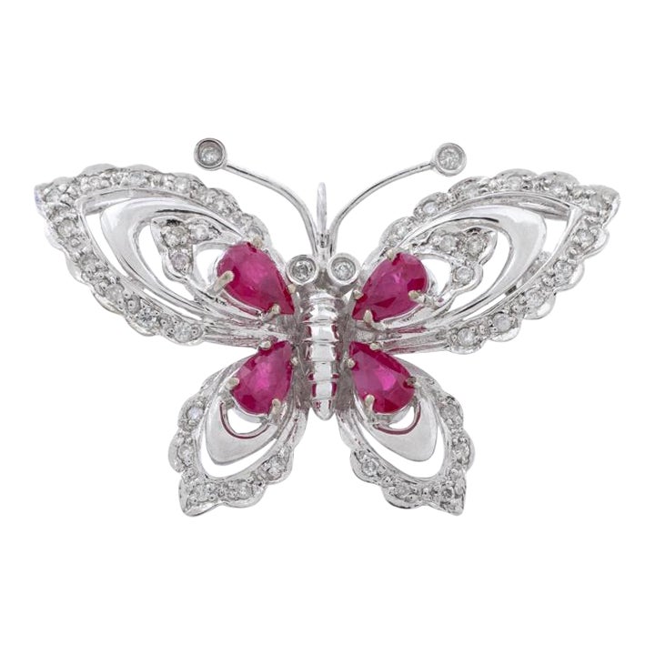 Diamond and Ruby Butterfly Pin | Chairish