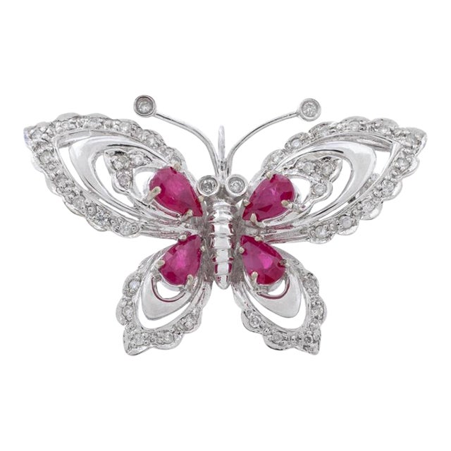 Diamond and Ruby Butterfly Pin For Sale