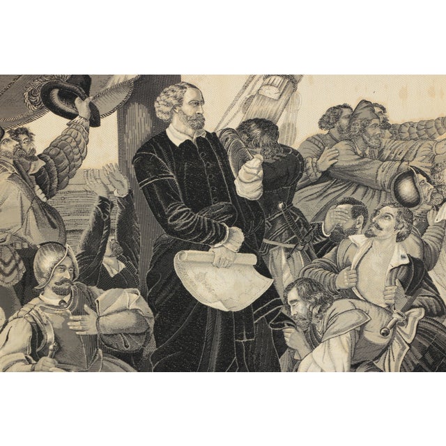 Late 19th Century 19th Century Jacquard Tapestry of Columbus Sighting America For Sale - Image 5 of 9
