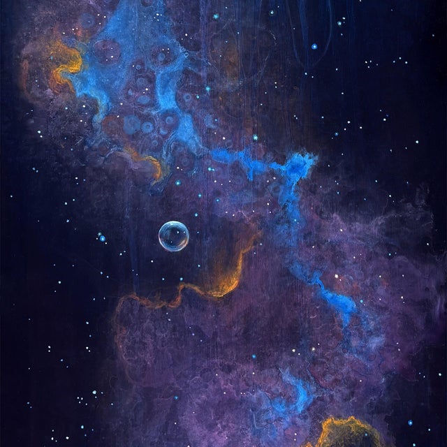 Stellar Sea depicts a luminous jellyfish gracefully suspended in a cosmic expanse, its ethereal tendrils flowing like...