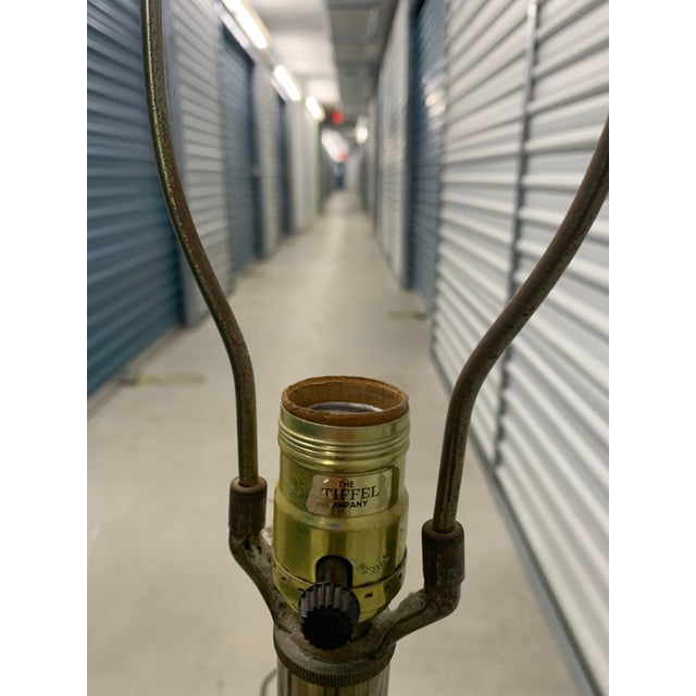 Mid-Century Modern Vintage Stiffel Mid Century Modern Large Brass Candlestick Table Lamps and Shades - a Pair For Sale - Image 3 of 6