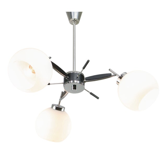 Space Age Italian Chrome and Opaline Chandelier, 1970s For Sale