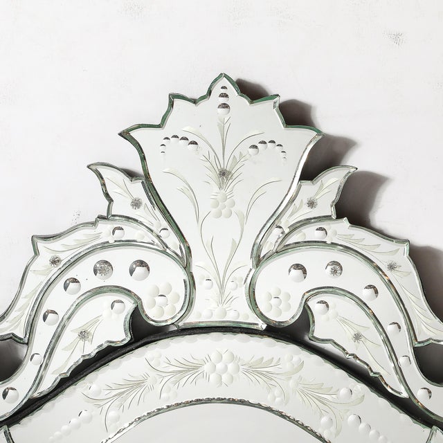 Mid-Century Reversed Etched Venetian Glass Mirror With Chain Beveled Detailing For Sale - Image 9 of 17