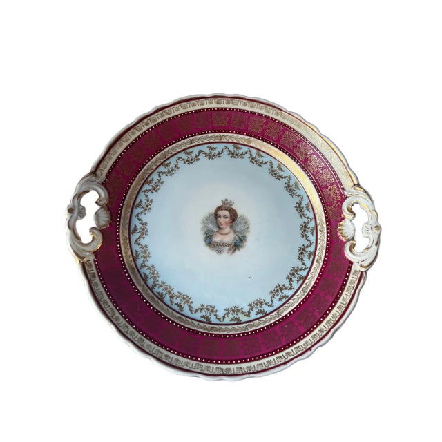 Antique Vintage Bawo & Dotter Marie Antoinette Portrait Beaded Cranberry & Gold Cake Plate For Sale - Image 13 of 13