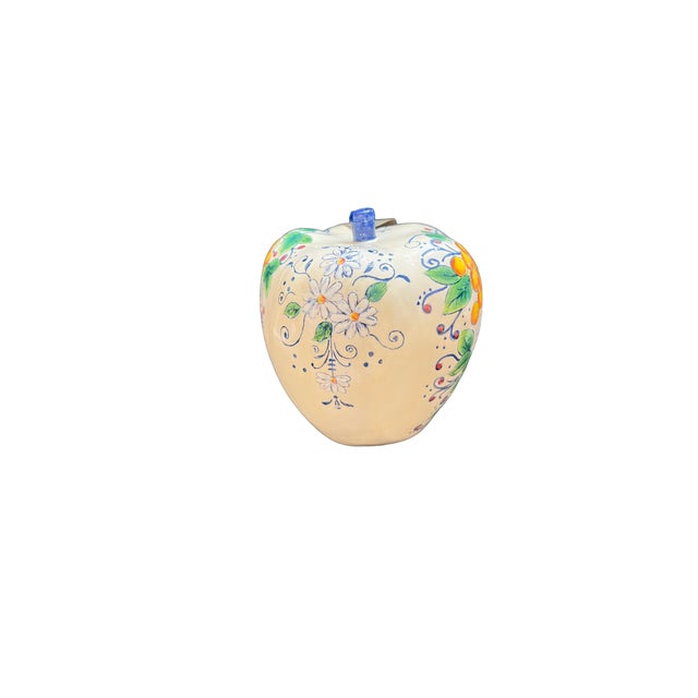 Large Ceramic Hand Painted Apple With Metal Leaf For Sale - Image 4 of 7