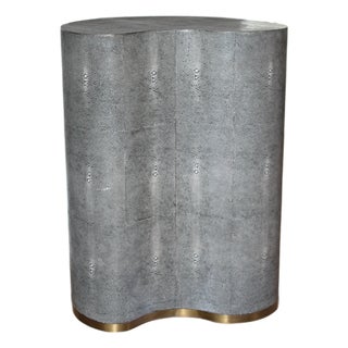 Kidney Shaped Custom Made Pebbled Leather Side Table For Sale
