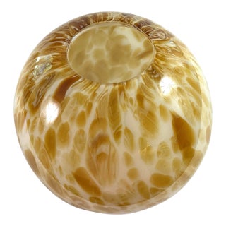 1980s Orb Shaped, Large,Hand Blown,cased Glass, Cream and Taupe Swirl Dots Vase For Sale