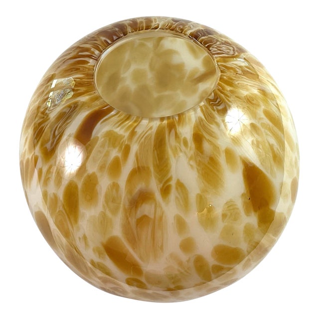 1980s Orb Shaped, Large,Hand Blown,cased Glass, Cream and Taupe Swirl Dots Vase For Sale