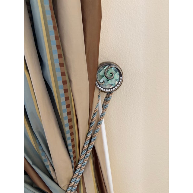 Luxurious silk, lined curtains. Custom made 2018. Glass beads decorative trim.