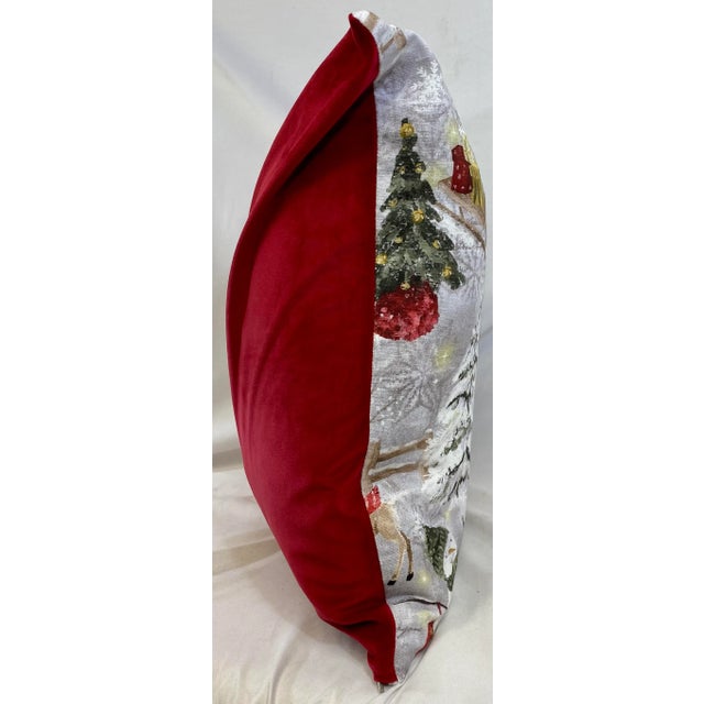 Jolly Snowman With His Animal Friends in a Winter Wonderland Christmas Themed 20” Pillow - Made in U K For Sale - Image 10 of 11