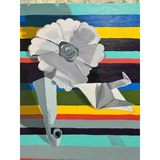 Original Signed Contemporary Acrylic Painting Gallery Canvas Origami Inspired Bird For Sale - Image 11 of 11
