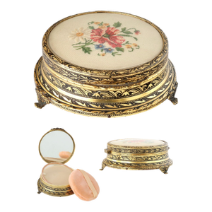 Midcentury Petit Point Vanity Powder Box With Mirror