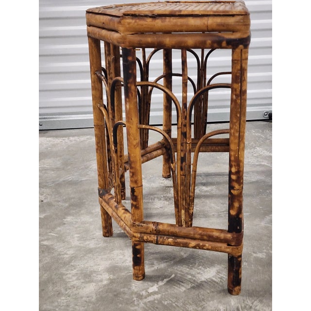 Mid Century Burnt Bamboo Demi-Lune Table For Sale - Image 4 of 13