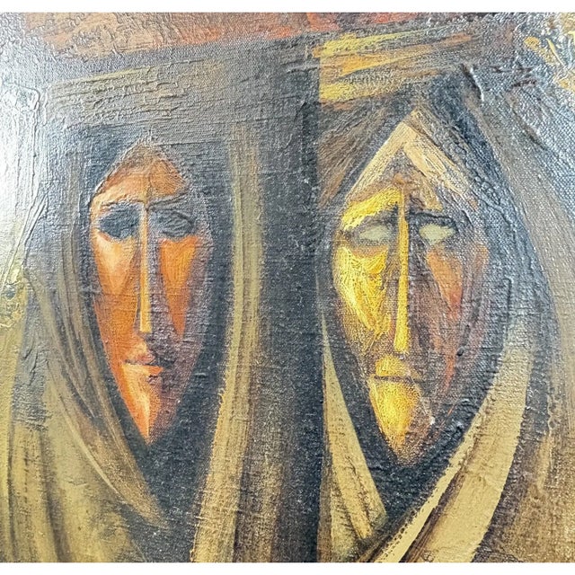 Mid-Century Modern Monumental 1968 Fermin Hernandez Garbayo Spanish Expressionist Oil Painting a Thousand Words For Sale - Image 3 of 9