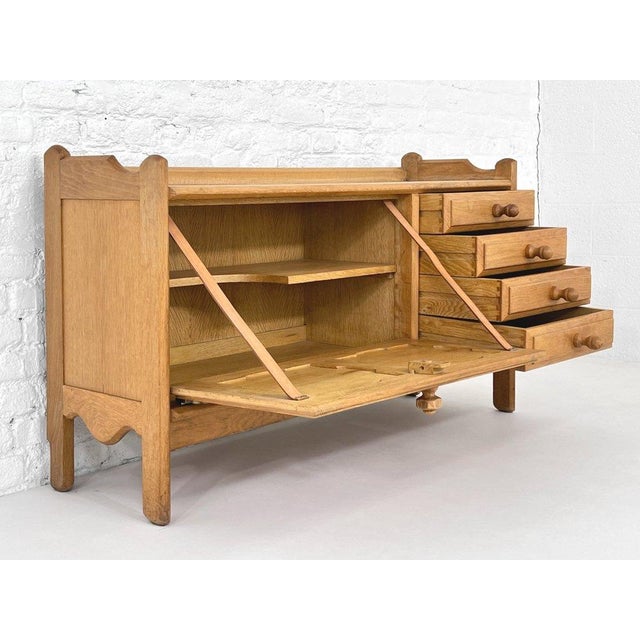 Guillerme et Chambron Oak Sideboard with Bronze and Leather Finishes by Guillerme et Chambron for Votre Maison, 1950s For Sale - Image 4 of 8