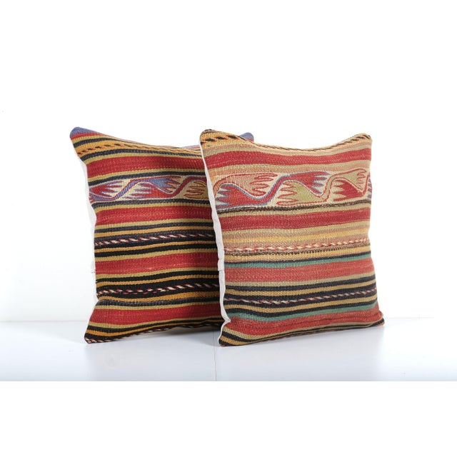 Mid-Century Modern Wool Turkish Kilim Cushion Cover - a Pair For Sale - Image 3 of 5