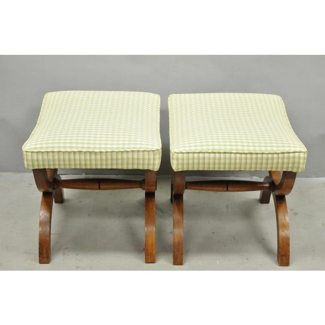 Vintage Italian Neoclassical Style Walnut Wood Curule X-Form Stool - A Pair For Sale - Image 11 of 13