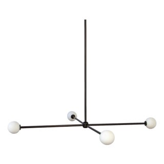 Globe Chandelier 4, Black, 26.5in H, 3 Inch Glass Globes, by Research.Lighting, Modern, Minimal Hanging Light For Sale