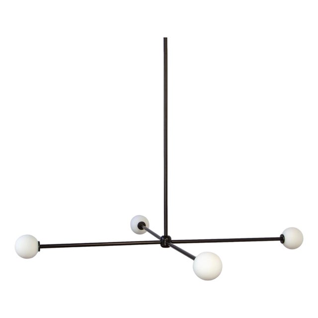 Globe Chandelier 4, Black, 26.5in H, 3 Inch Glass Globes, by Research.Lighting, Modern, Minimal Hanging Light For Sale