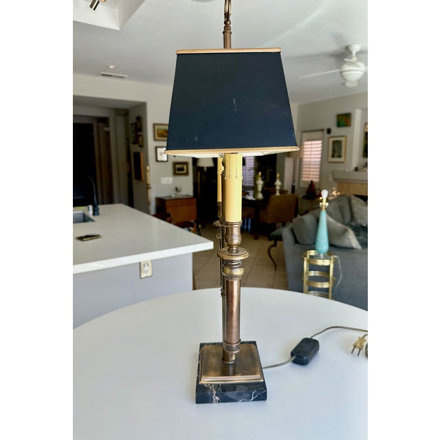 Metal Brass French Directoire Style Bouillotte Tole Table Lamp For Sale - Image 7 of 16