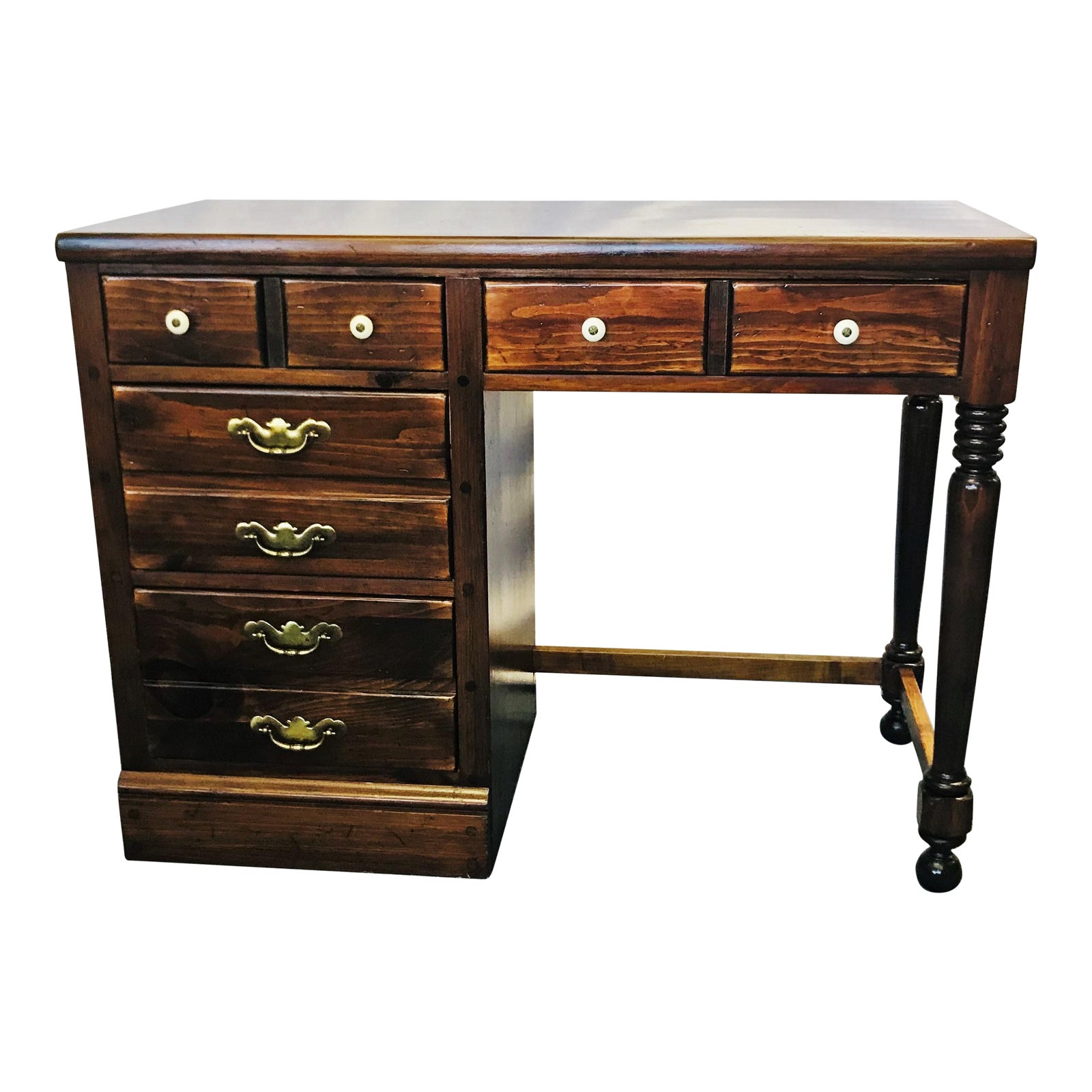 Ethan Allen Antiqued Pine Old Tavern Desk With Four Drawers Chairish