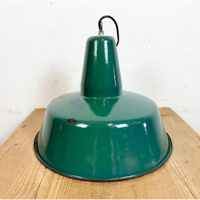 Large Industrial Green Enamel Factory Pendant Lamp, 1960s For Sale - Image 9 of 17