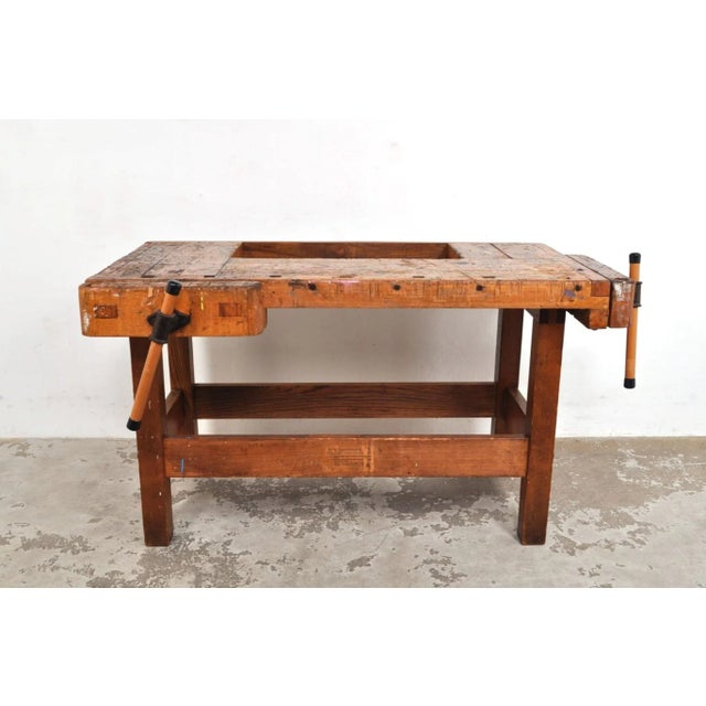 Industrial Vintage Carpenters Workbench in Beech from Nooitgedagt, 1950s For Sale - Image 3 of 13