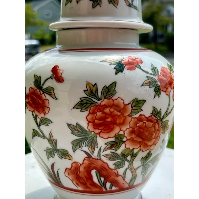 Mid-Century Modern Vintage Andrea by Sadek Orange and White Porcelain Lidded Jar / Urn For Sale - Image 3 of 11