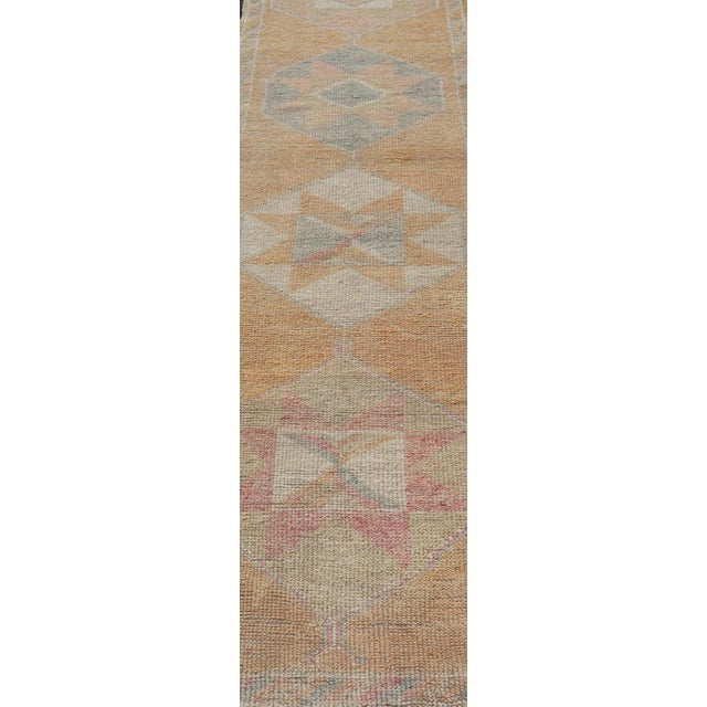Tribal Tribal Medallion Vintage Turkish Oushak Runner in Orange, Blue and Cream For Sale - Image 3 of 11