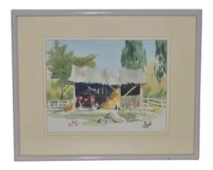 Jake Lee (1915-1991) Original Watercolor "Tractor in the Barn" C.1990