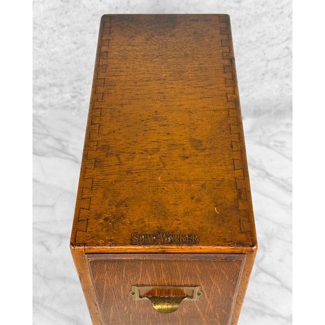 Wood Antique Quartersawn Oak Library File Card Catalog Cabinet by Shaw-Walker For Sale - Image 7 of 11