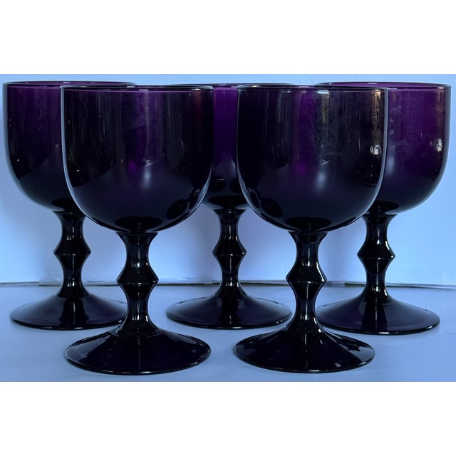 1980s Carlo Moretti Style Amethyst Goblets - Set of 5 For Sale - Image 5 of 6