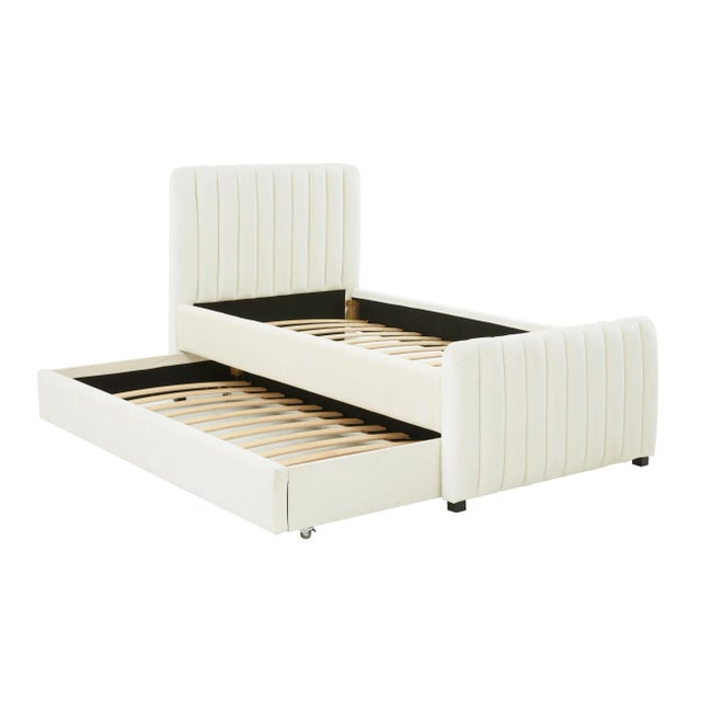 Angela Velvet Cream Trundle in Twin For Sale In Los Angeles - Image 6 of 8