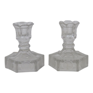 Fostoria Coin Glass Clear Liberty Bell Candle Stick Holders a Pair 5561b