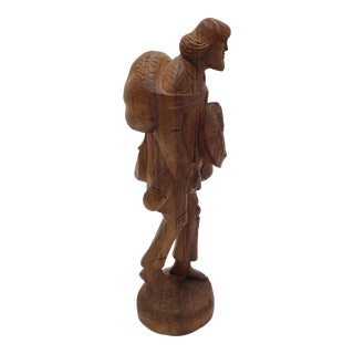 Mid-Century Hand-Carved Wooden Figurative Sculpture of a Wandering Traveler For Sale