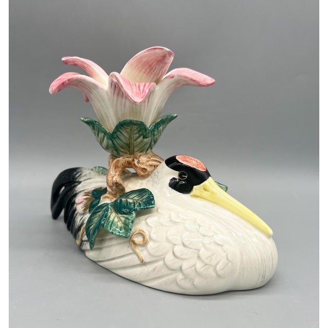 1996 Fitz & Floyd Crane & Lily Ceramic Candlestick Holder – Chinoiserie / Hollywood Regency For Sale In Houston - Image 6 of 12