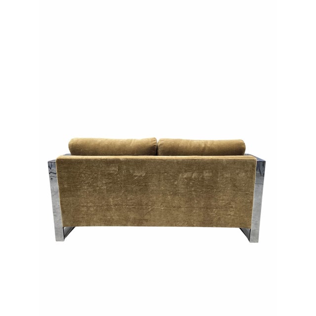 Mid-Century Modern MCM Adrian Pearsall Chrome Flat-Bar Cork-Sided Sofa & Loveseat Set Newly Reupholstered For Sale - Image 3 of 12