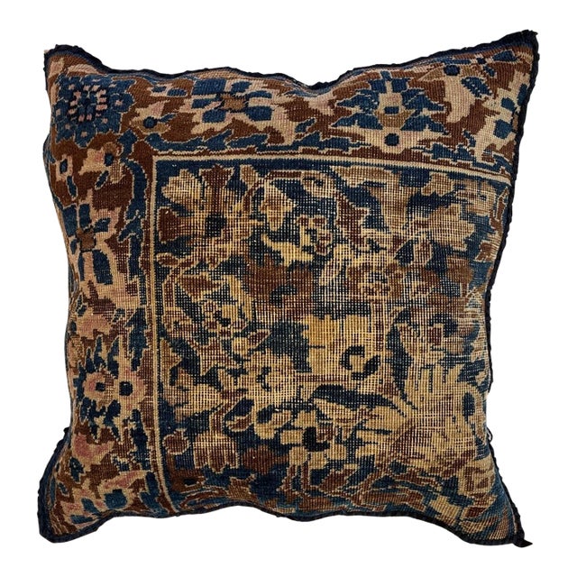 Pillow W/Antique Persian Rug Fragment , 1'4" X 1'4" For Sale