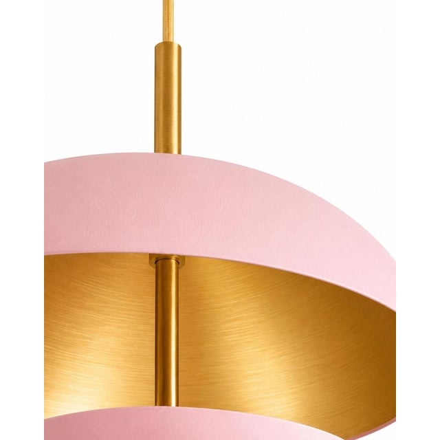 Metal Tiered Pink Brass Chandelier | Handmade Copper Disc Ceiling Light | Mid Century Modern Luxury Pendant | Art Deco Statement Lighting Fixture For Sale - Image 7 of 7