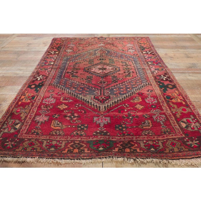 Red Antique Red Persian Hamadan Tribal Rug, 4'3 X 6'6 For Sale - Image 8 of 10