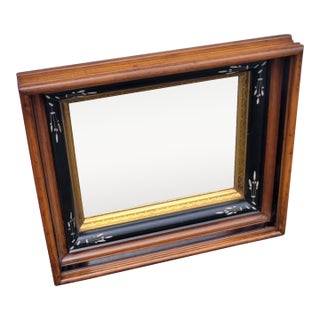 19th Century American Victorian Walnut Mirror Gold Gilt Black Ebonized Frame Antique For Sale