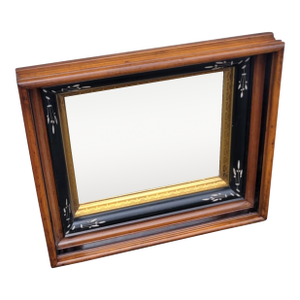 19th Century American Victorian Walnut Mirror Gold Gilt Black Ebonized Frame Antique