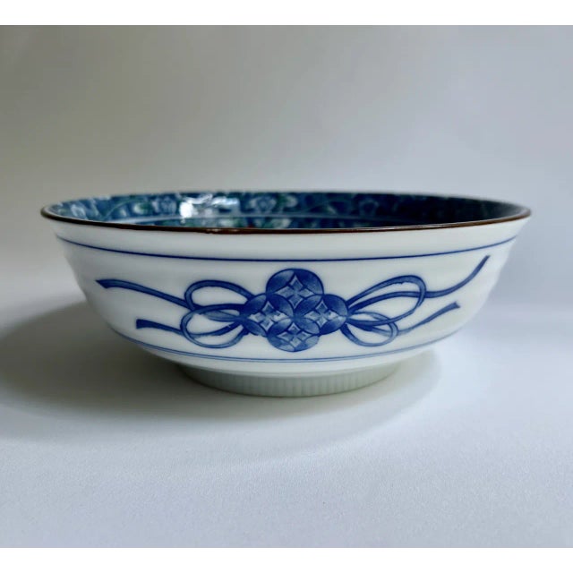 Japanese Vintage Juzan Gama Blue & White "Bluebird" Porcelain Serving Bowl For Sale - Image 3 of 12