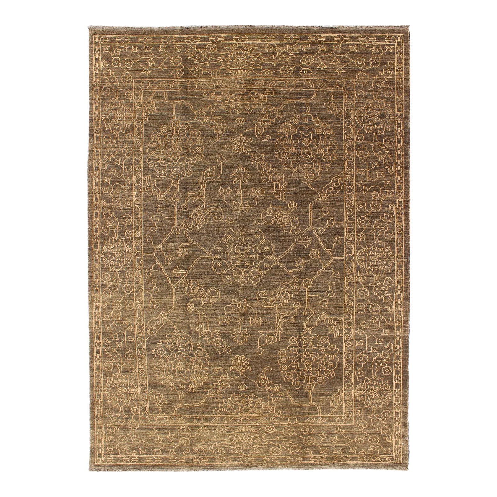 Fine Transitional Rug With Stylized Geometric Motifs in Brown and Light ...